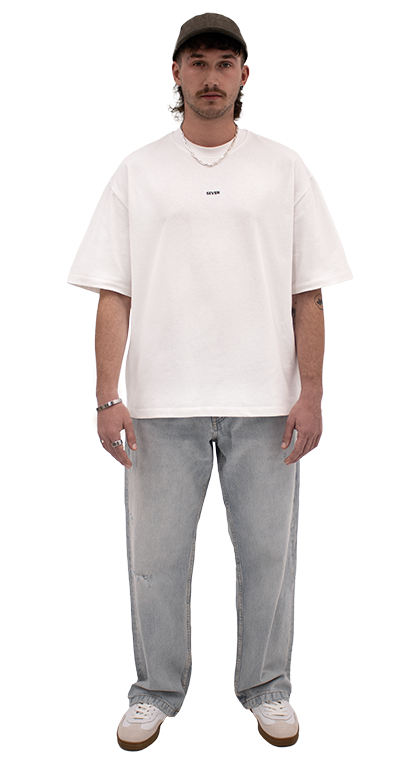 men's White t-shirt with black logo